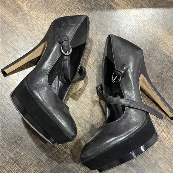 Black Leather Platform Heels - Picture 1 of 4